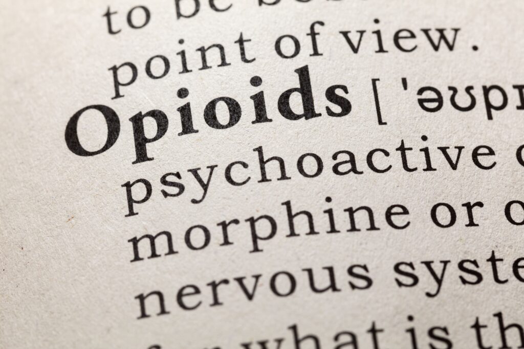 dictionary opened to the word "opioids"