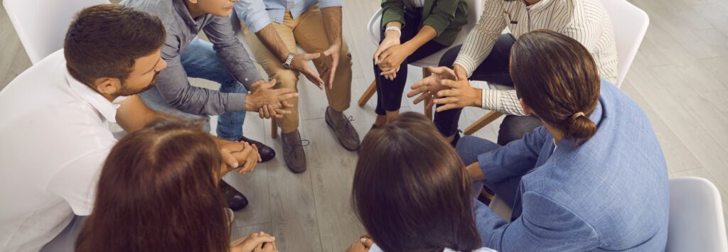 A group therapy session at a drug rehab in Boulder, Colorado.