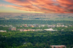 Scenic summer view of Fort Lupton, Colorado, representing local access to rehab near Fort Lupton, CO through Flatirons Recovery Center.